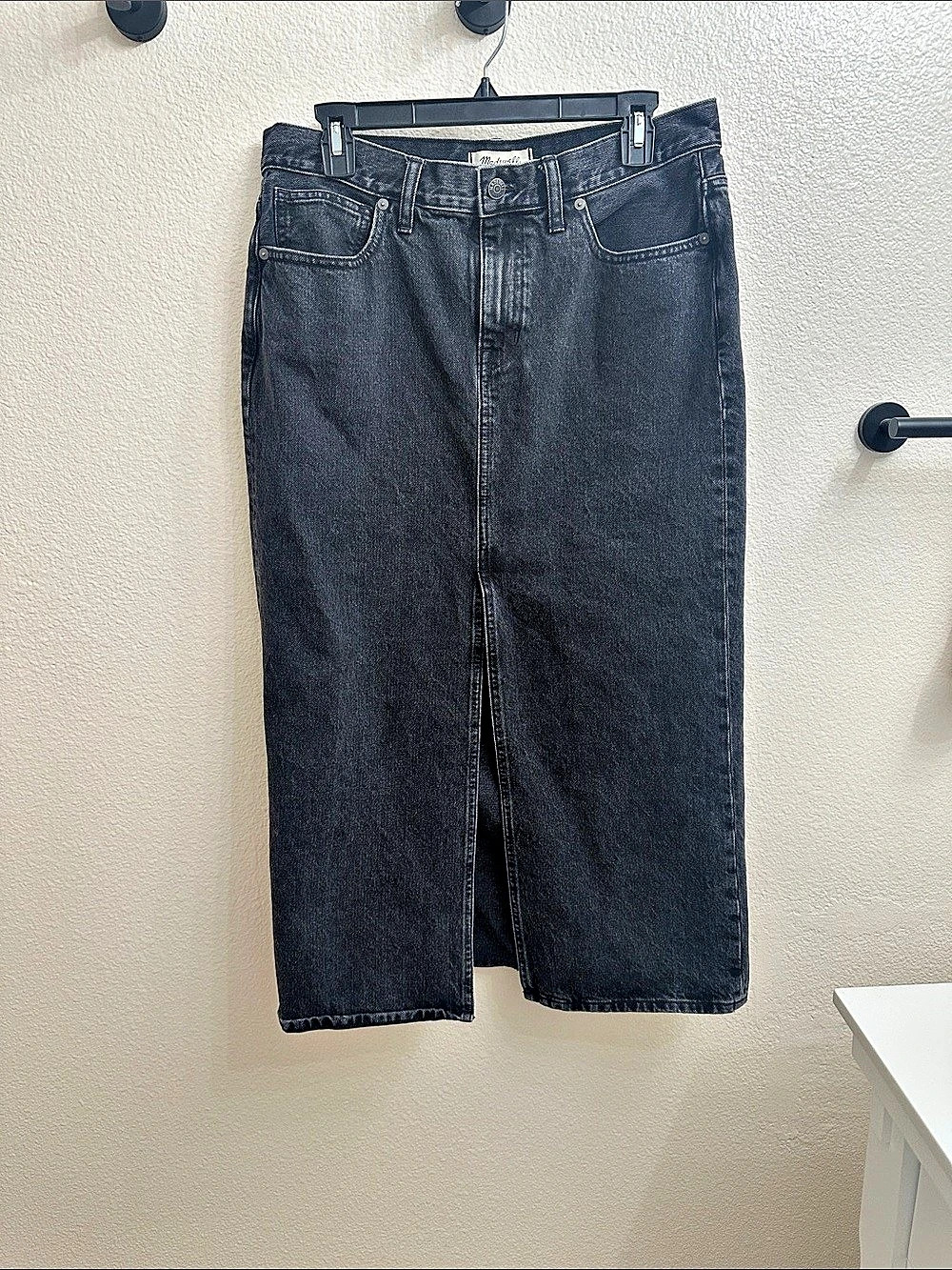 Madewell Denim Front-Slit Midi Skirt Black Waist 28
